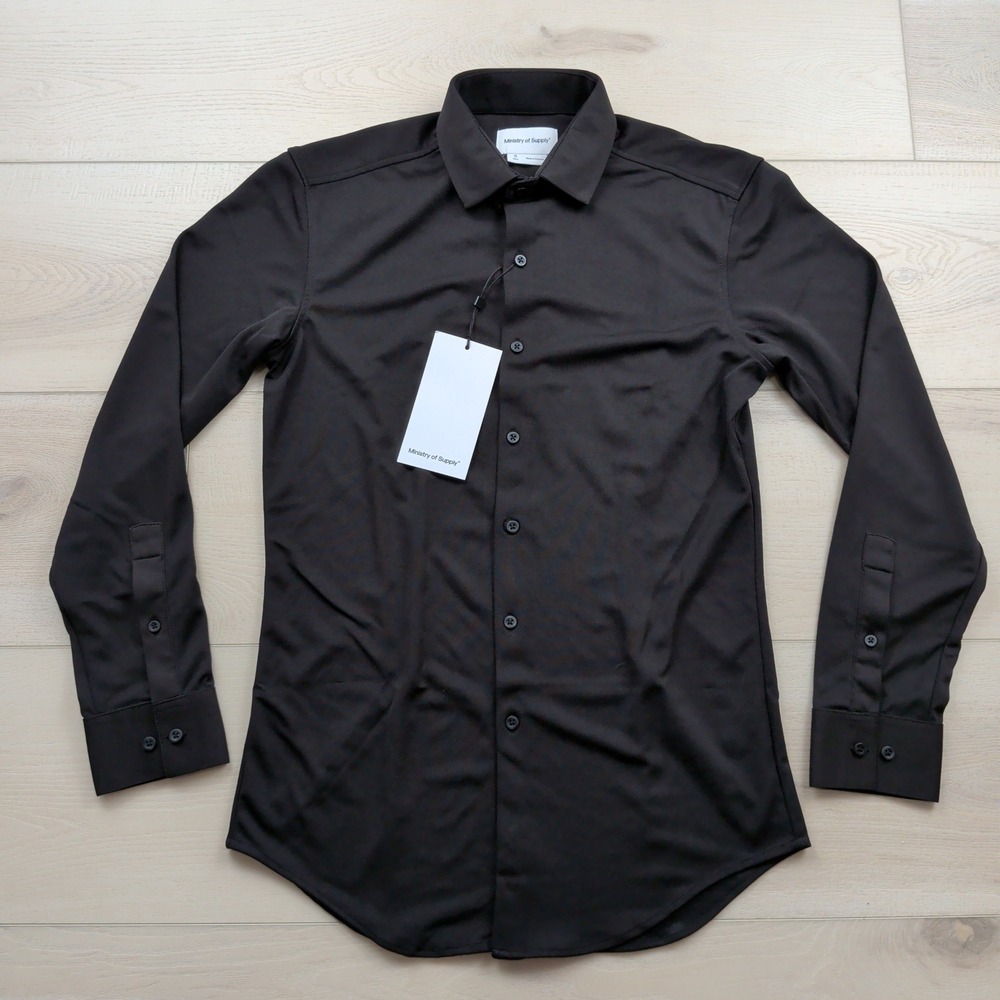 NEW Ministry of Supply Apollo Dress Shirt Mens Small Black Slim Fit AP7410S2AO